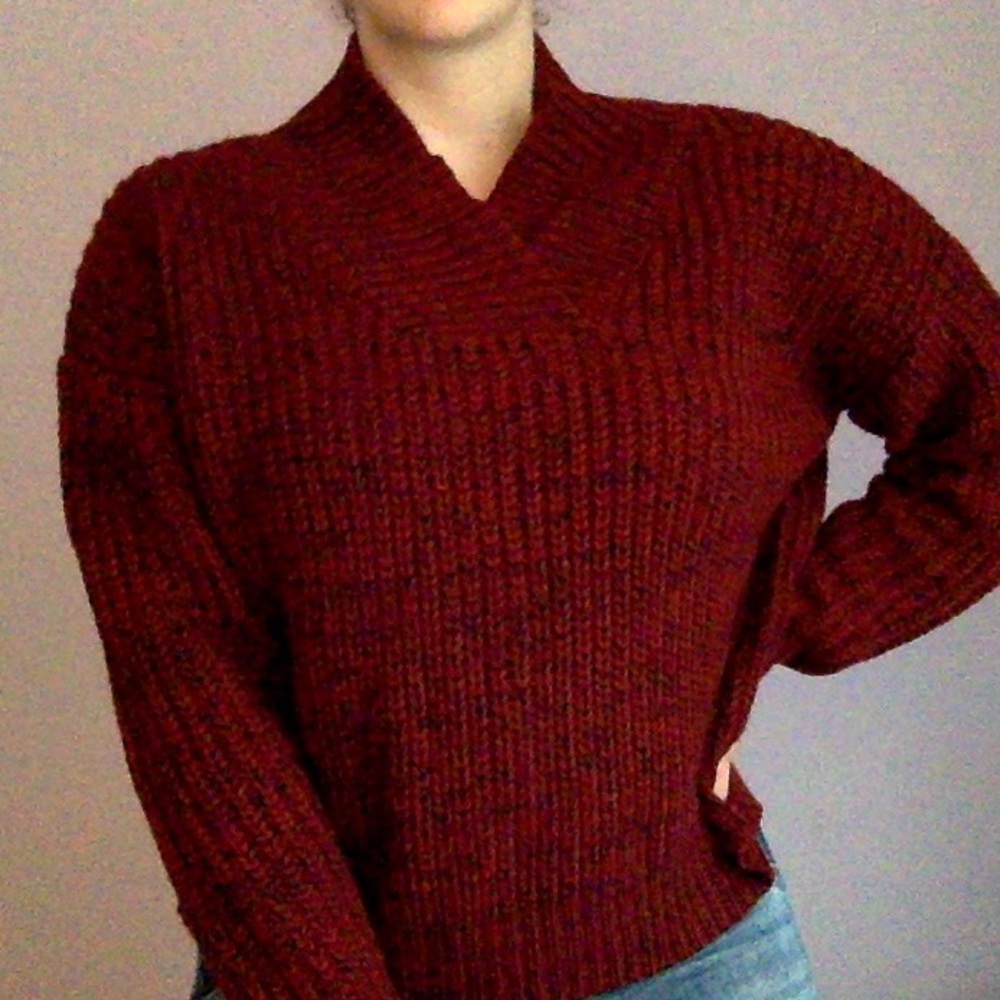 Cowl neck red and back knit sweater